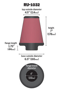 Thumbnail for K&N Universal Clamp-On Air Filter 4in FLG / 6-1/2in B / 4-1/2in T / 7in H