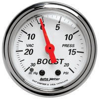 Thumbnail for Autometer Arctic White 2-1/16in 30 in. Hg/20 PSI Full Sweep Mechanical Vacuum/Boost Pressure Gauge