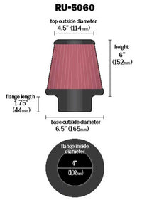 Thumbnail for K&N Universal Clamp-On Air Filter 4in FLG / 6-1/2in B / 4-1/2in T / 6in H