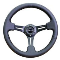 Thumbnail for NRG Reinforced Steering Wheel (350mm / 3in. Deep) Black Leather w/ Black Stitching