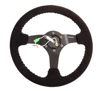 Thumbnail for NRG Reinforced Steering Wheel (350mm / 3in. Deep) Blk Suede w/Blk BBall Stitch (Odi Bakchis Edition)