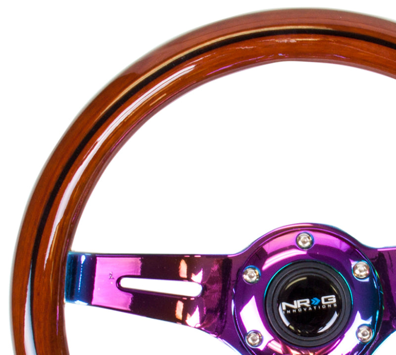 NRG Classic Wood Grain Steering Wheel (310mm) Dark Wood & Black Line Inlay w/Neochrome 3-Spoke Ctr.