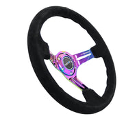 Thumbnail for NRG Reinforced Steering Wheel (350mm / 3in. Deep) Blk Suede/Blk Stitch w/Neochrome Slits