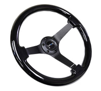 Thumbnail for NRG Reinforced Steering Wheel (350mm / 3in. Deep) Black w/Black Chrome Solid 3-Spoke Center