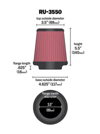 Thumbnail for K&N Universal Rubber Filter 3 1/2 inch FLG / 4 5/8 inch Base / 3-1/2 inch Top / 5 1/2 inch Height