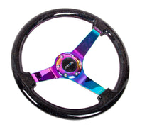 Thumbnail for NRG Reinforced Steering Wheel (350mm / 3in. Deep) Classic Blk Sparkle w/4mm Neochrome 3-Spoke Center