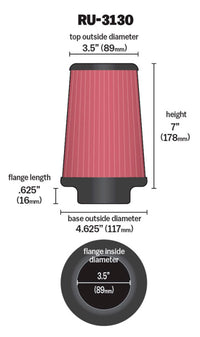 Thumbnail for K&N Filter Universal Rubber Filter 3 1/2 inch Flange 4 5/8 inch Base 3 1/2 inch Top 7 inch Height