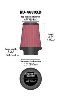 Thumbnail for K&N Universal Air Filter 3-1/2in Flange / 5-1/2in Base / 4-1/2in Top / 6-1/2in Height