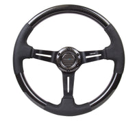 Thumbnail for NRG Carbon Fiber Steering Wheel (350mm / 1.5in. Deep) Leather Trim w/Blk Stitch & Slit Cutout Spokes