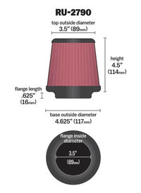 Thumbnail for K&N Filter Universal Rubber Filter 3 1/2 inch Flange 4 5/8 inch Base 3 1/2 inch Top 4 1/2 inch Heigh