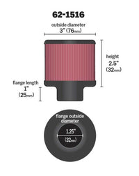 Thumbnail for K&N 1in Flange L x 3in OD x 2.5in Height Clamp On Crankcase Vent Filter