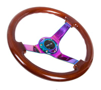 Thumbnail for NRG Reinforced Steering Wheel (350mm / 3in. Deep) Classic Dark Wood w/4mm Neochrome Solid 3-Spoke