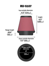 Thumbnail for K&N Universal Air Filter 6in Flange / 7-1/2in Base / 4-1/2in Top / 6-1/2in Height