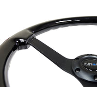 Thumbnail for NRG Reinforced Steering Wheel (350mm / 3in. Deep) Black w/Black Chrome Solid 3-Spoke Center