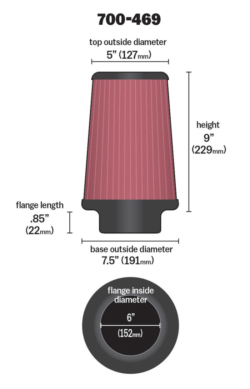 Airaid Universal Air Filter - Cone 6 x 7 1/4 x 5 x 9