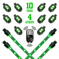 Thumbnail for XK Glow Strips Single Color XKGLOW LED Accent Light Motorcycle Kit Green - 10xPod + 4x8In