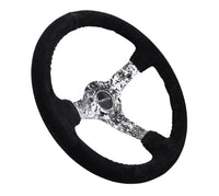 Thumbnail for NRG Reinforced Steering Wheel (350mm / 3in. Deep) Blk Suede w/Hydrodipped Digi-Camo Spokes