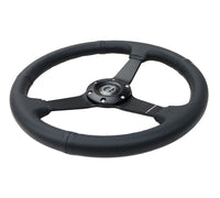 Thumbnail for NRG Sport Steering Wheel (350mm / 1.5in Deep) Black Leather Black Stitch w/Matte Black Solid Spokes