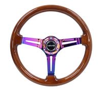 Thumbnail for NRG Reinforced Steering Wheel (350mm / 3in. Deep) Brown Wood w/Blk Matte Spoke/Neochrome Center Mark