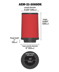 Thumbnail for AEM Dryflow Air Filter 4.5in X 9in Dryflow