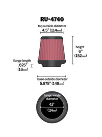 Thumbnail for K&N Filter Universal Rubber Filter Round Tapered 4.5in  Flange 5.875in Base 4.5 inch Top 6in  Height