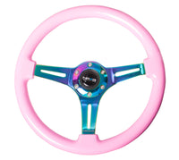 Thumbnail for NRG Classic Wood Grain Steering Wheel (350mm) Solid Pink Painted Grip w/Neochrome 3-Spoke Center