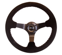 Thumbnail for NRG Reinforced Steering Wheel (350mm / 3in. Deep) Blk Suede w/Blk BBall Stitch (Odi Bakchis Edition)