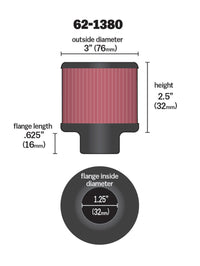 Thumbnail for K&N 1.25in Flange ID x 3in OD x 2.5 inch H Rubber Base Crankcase Vent Filter