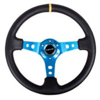 Thumbnail for NRG Reinforced Steering Wheel (350mm / 3in. Deep) Blk Leather w/Blue Circle Cutout Spokes