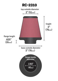 Thumbnail for K&N Universal Round Tapered Chrome Filter 1.563in Flange ID x 3in Base OD x 2in Top OD x 3in H