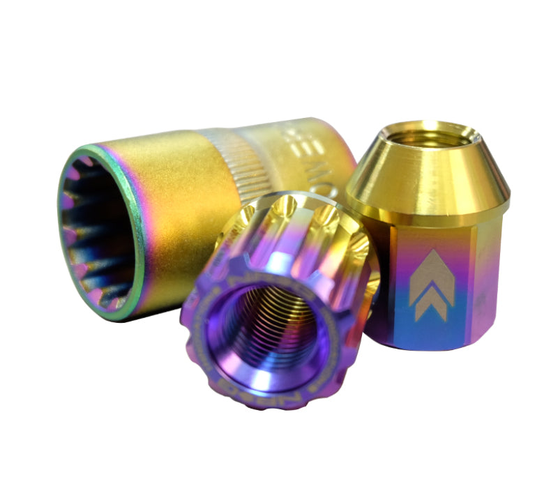 NRG 200 Series M12 X 1.25 Titanium Lug Nut Set - 21 Pc w/Lock Key Socket - Neochrome