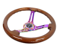 Thumbnail for NRG Reinforced Steering Wheel (350mm / 3in. Deep) Brown Wood w/Blk Matte Spoke/Neochrome Center Mark