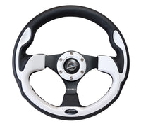 Thumbnail for NRG Reinforced Steering Wheel (320mm) Blk w/White Trim & 4mm 3-Spoke