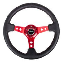 Thumbnail for NRG Reinforced Steering Wheel (350mm / 3in. Deep) Blk Leather w/Red Circle Cutout Spokes