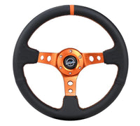 Thumbnail for NRG Reinforce Steering Wheel (350mm / 3in. Deep) Blk Leather, Orange Center Mark w/ Orange Stitching