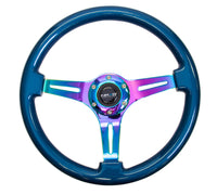 Thumbnail for NRG Classic Wood Grain Steering Wheel (350mm) Blue Pearl/Flake Paint w/Neochrome 3-Spoke Center