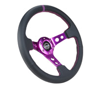 Thumbnail for NRG Reinforced Steering Wheel (350mm / 3in. Deep) Black Leather w/Purple Center & Purple Stitching