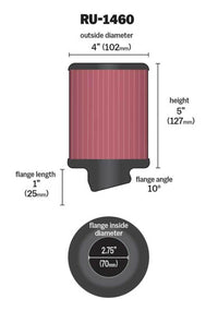 Thumbnail for K&N Filter Universal Rubber Filter 2 3/4 inch 10 Degree Flange 4 inch OD 5 inch Height