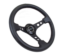 Thumbnail for NRG Reinforced Steering Wheel (350mm / 3in. Deep) Blk Leather w/Blk Spoke & Circle Cutouts