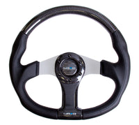 Thumbnail for NRG Carbon Fiber Steering Wheel (350mm) Silver Oval Shape w/Leather Trim