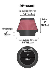 Thumbnail for K&N Universal Round Tapered Carbon Fiber Air Filter 6in Flg ID Centered/7.5in B OD/4.5in T OD/4in H