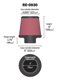 Thumbnail for K&N Universal Rubber Filter - Round Tapered 6in Base OD x 3in Flange ID x 6in H