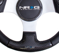 Thumbnail for NRG Carbon Fiber Steering Wheel (350mm) Silver Frame Blk Stitching w/Rubber Cover Horn Button