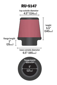 Thumbnail for K&N Filter Universal Rubber Filter 5in Flange 6.5in Base 4.5in Top 5.5in Height