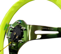 Thumbnail for NRG Classic Wood Grain Steering Wheel (350mm) Neon Yellow Color w/Neochrome Spokes