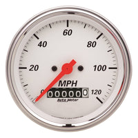 Thumbnail for AutoMeter Gauge Speedometer 3-3/8in. 120MPH Elec. Prog. W/ Wheel Odo Arctic White