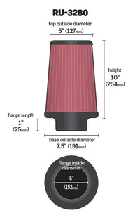 Thumbnail for K&N Filter Universal Rubber Filter 6 inch Flange 7.5 inch Base 5 inch Top 10 inch Height