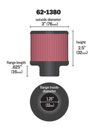 Thumbnail for K&N 1.25in Flange ID x 3in OD x 2.5 inch H Rubber Base Crankcase Vent Filter