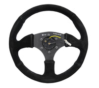 Thumbnail for NRG Reinforced Steering Wheel (350mm / 2.5in. Deep) Blk Suede Comfort Grip w/5mm Matte Blk Spokes