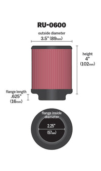 Thumbnail for K&N Filter Universal Rubber Filter 2 1/4 inch Flange 3 1/2 inch OD 4 inch Height